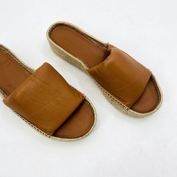 Vince Cognac Brown Jesse Leather Slip-On Platform Slide Espadrille Sandals - Picture 2 of 7